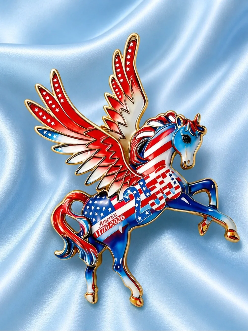 Patriotic Pegasus USA Flag 250 Brooch